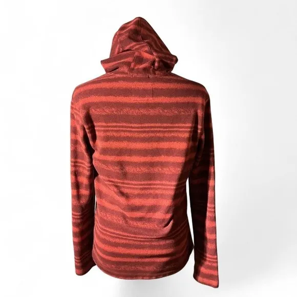 Merrell Women's Red Striped Fleece Hoodie Pullover Pocket Casual Baselayer - Image 2