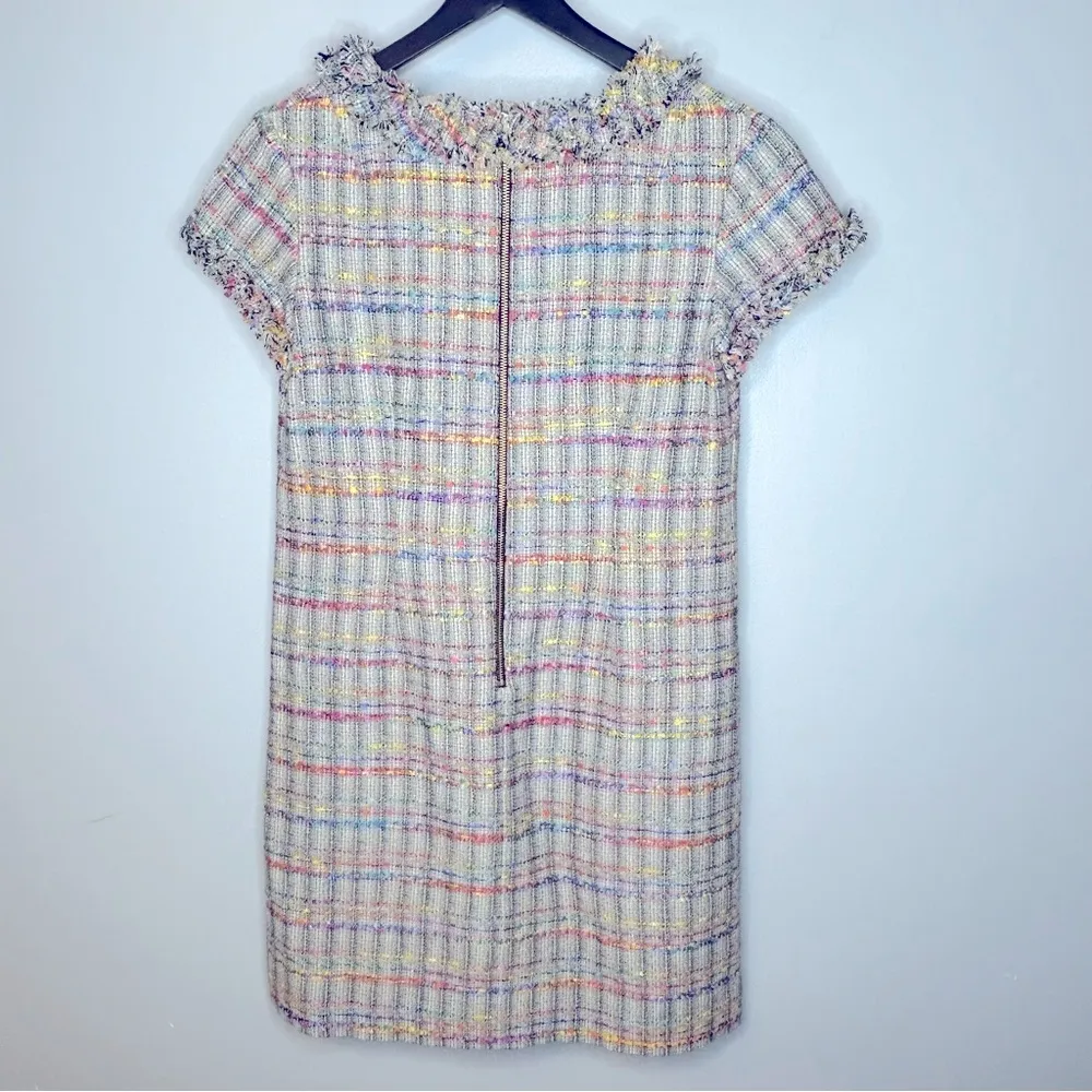 Sara Campbell Multicolor Fringe Short Sleeve Tweed Shift Dress Size 6 Gray - Image 2