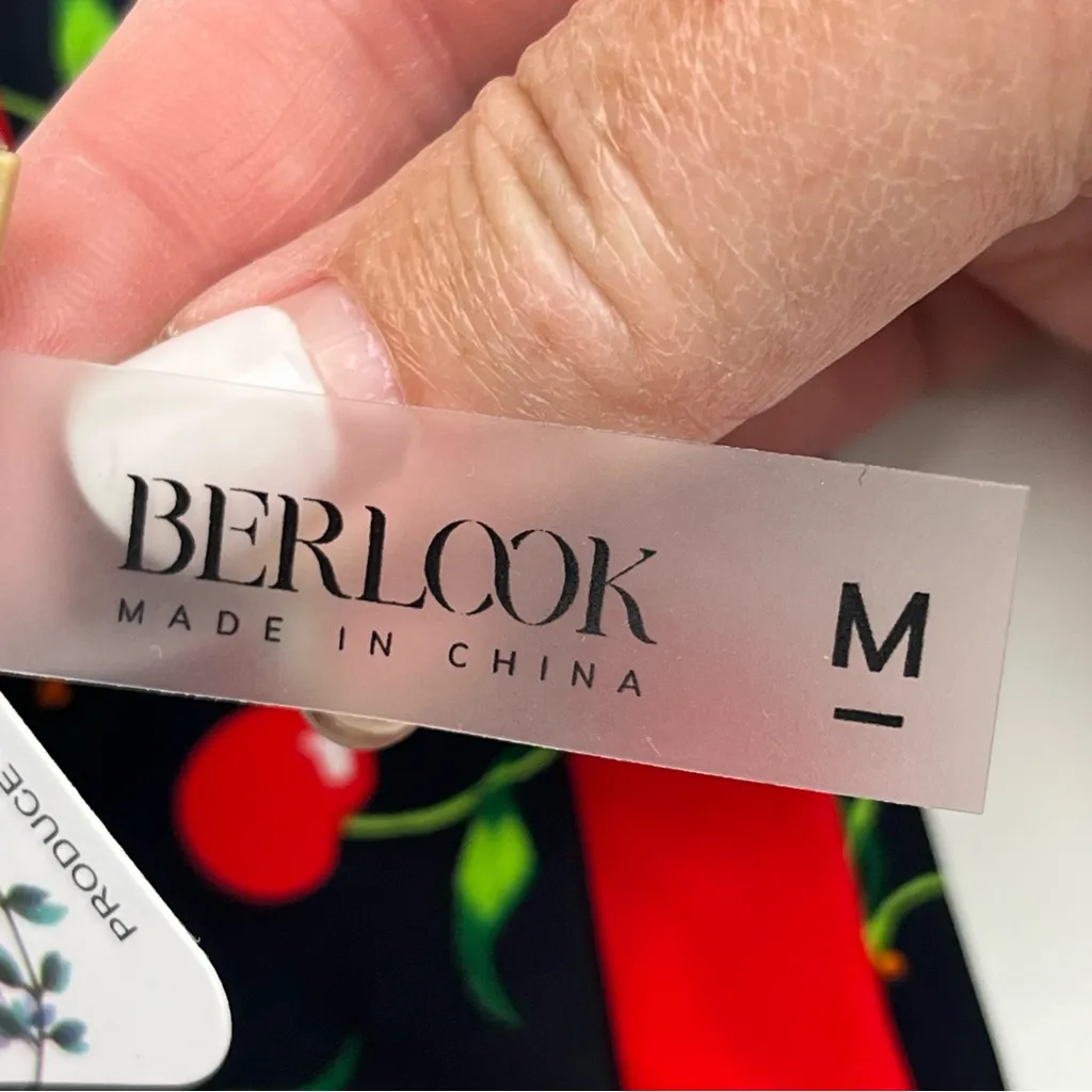 Berlook Cherry Cherries Swim String Bikini Bottom Womens Medium‎ Red Black NEW - Image 2