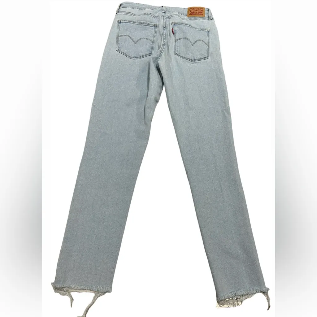 Levi’s embellished high rise light blue skinny jeans w/ distressed hem - Image 3