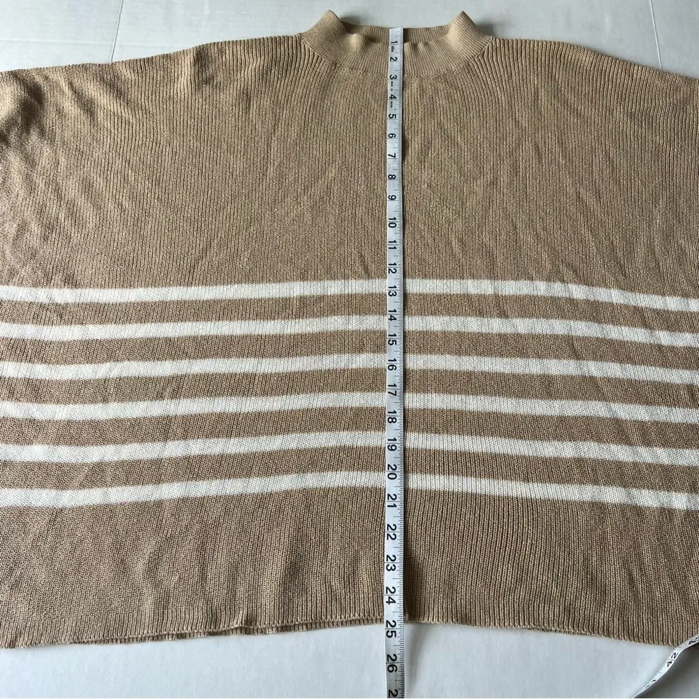 J. Crew factory striped poncho wool blend knit barley tan white strip  one size - Image 11