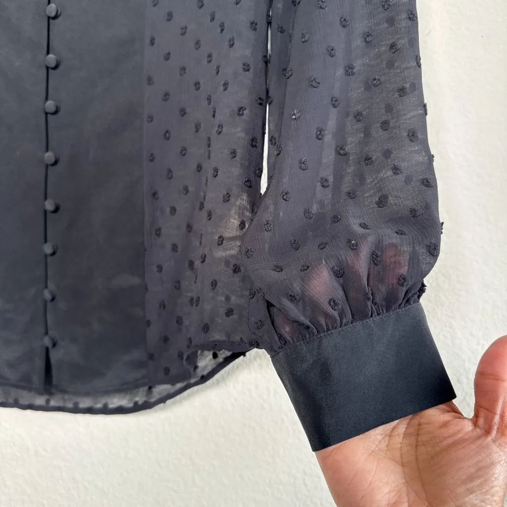 L’AGENCE Fallon Black Swiss Dot Silk Button Down Blouse NWT Small - Image 8