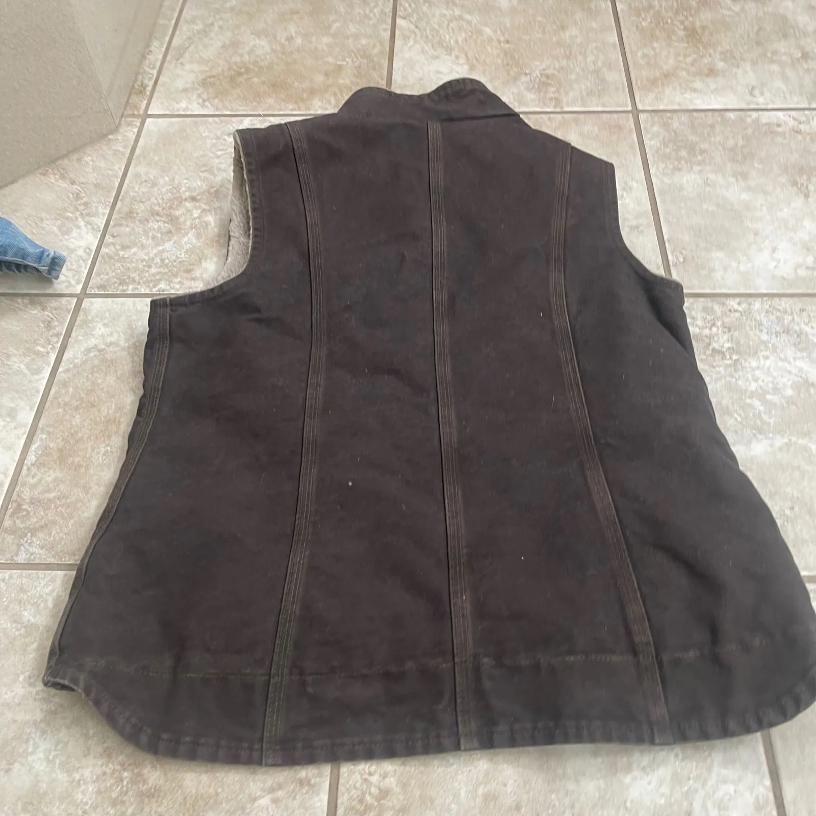 Carhartt Women's Brown Sherpa Lined Canvas Vest Workwear Size 12/14 ful zip - Image 2