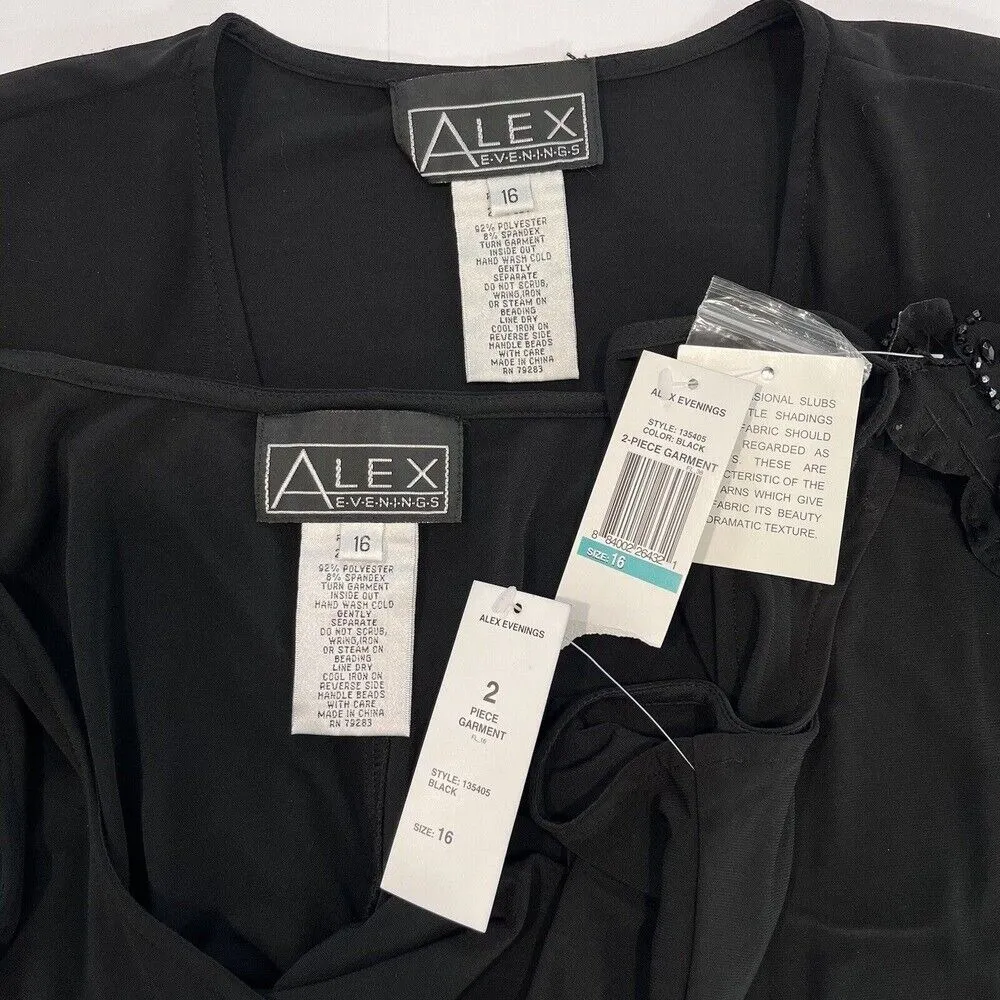 NWT Alex‎ Evenings Black Beaded Scalloped Two Piece Midi Stretch Dress Size 16 - Image 14