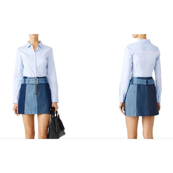 reformation VEDA Denim trio vane colorblock mini belted revolve cotton skirt S Blue - Image 3