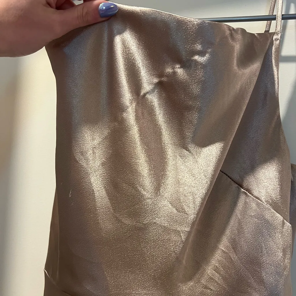 Birdy grey Lisa long bridesmaid dress in satin taupe - Image 4