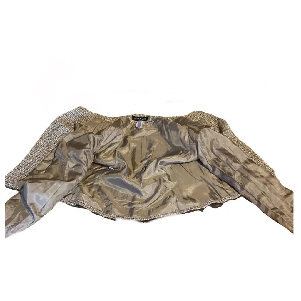 ANNE KLEIN BROWN & BEIGE TWEED W/CHIFFON TRIM WOOL BLEND BLAZER (4) - Image 12