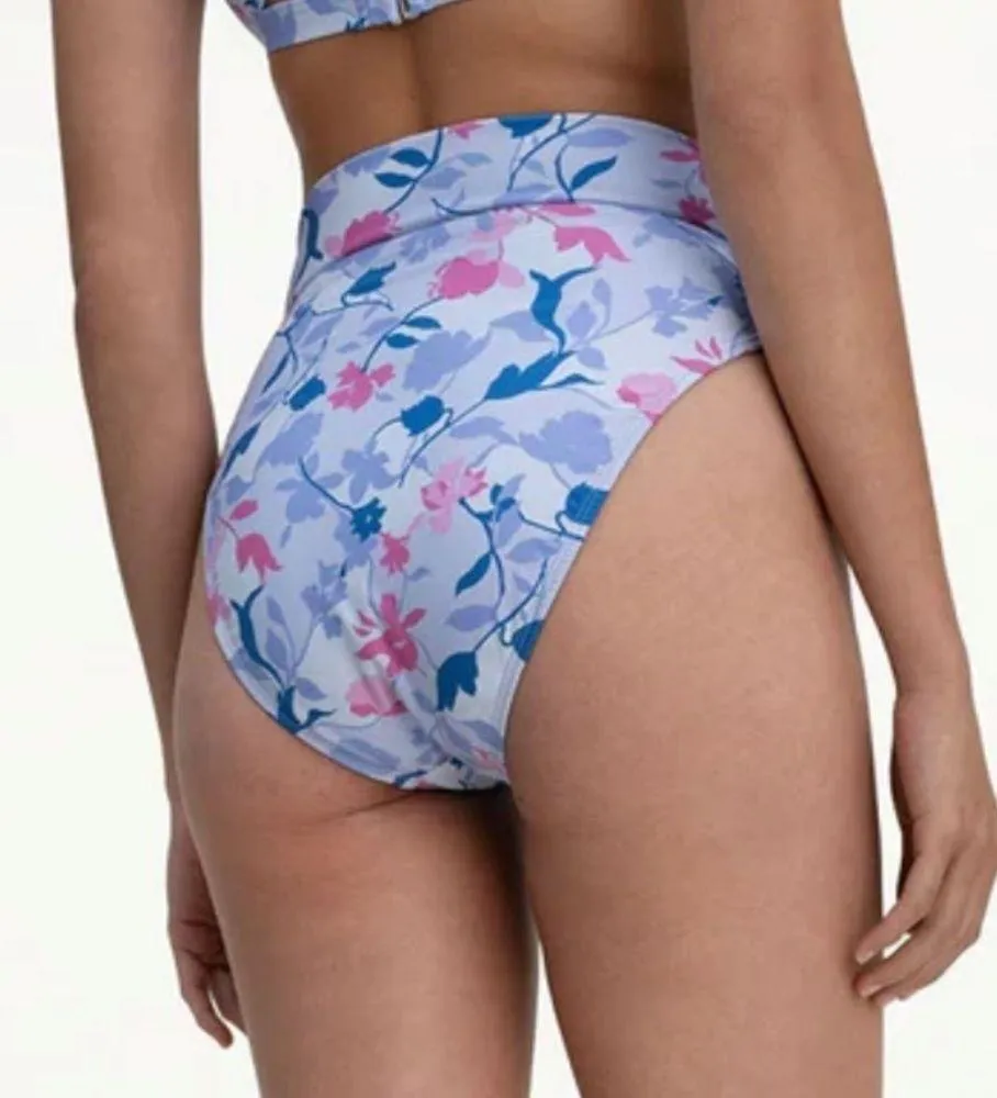 Splendid Floral Flurry Tie-Front Bikini Bottom High Leg Pant Sz L NWT Blue Pink - Image 5