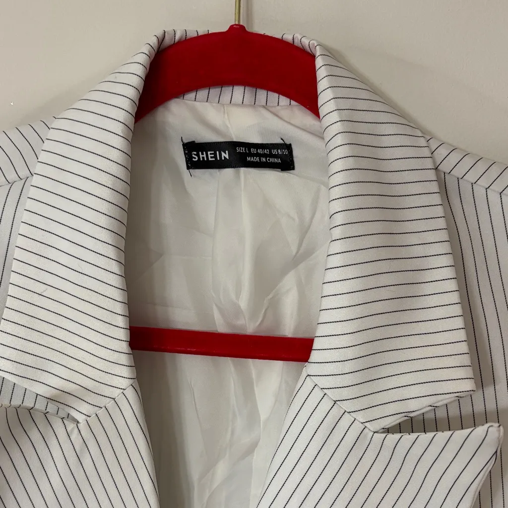 NWT SHEIN White Striped Double-Breasted Blazer - Image 2