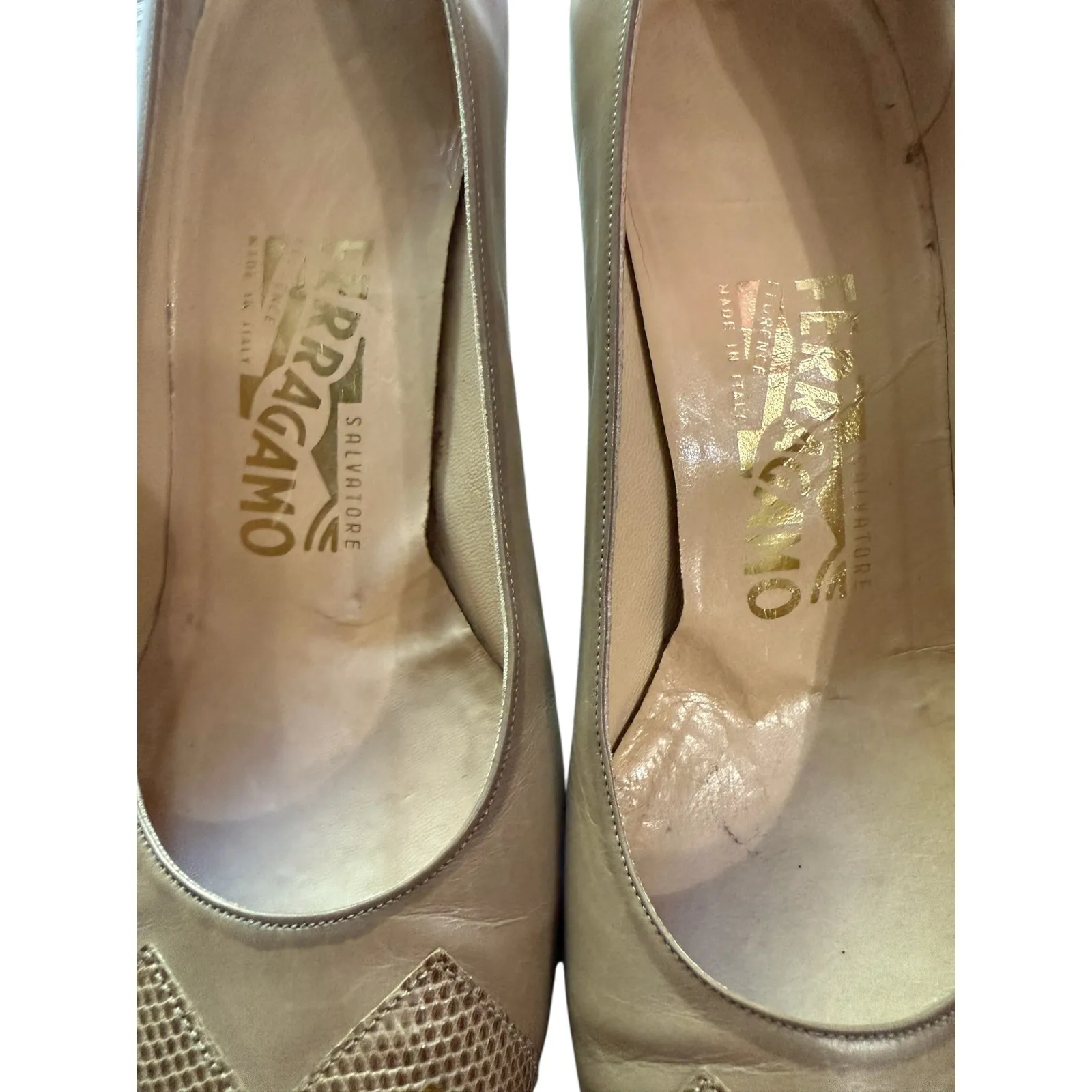 Salvatore Ferragamo Tan Leather Heeled Loafers Size 8B – Made in Italy - Image 2