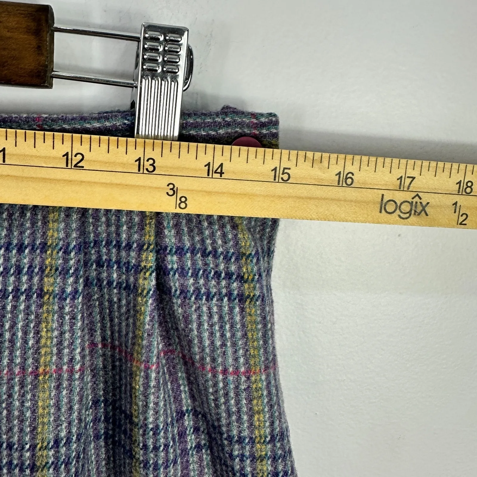 Vintage 80s Skirt Womens 14 Wool Plaid Midi‎ Preppy Academia Cottage Union USA Purple - Image 3