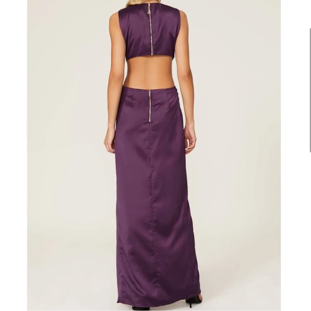 Cutout Gown Maxi Dress Dark Purple Gold Hardware Grecian Slit sz 10 - Image 4