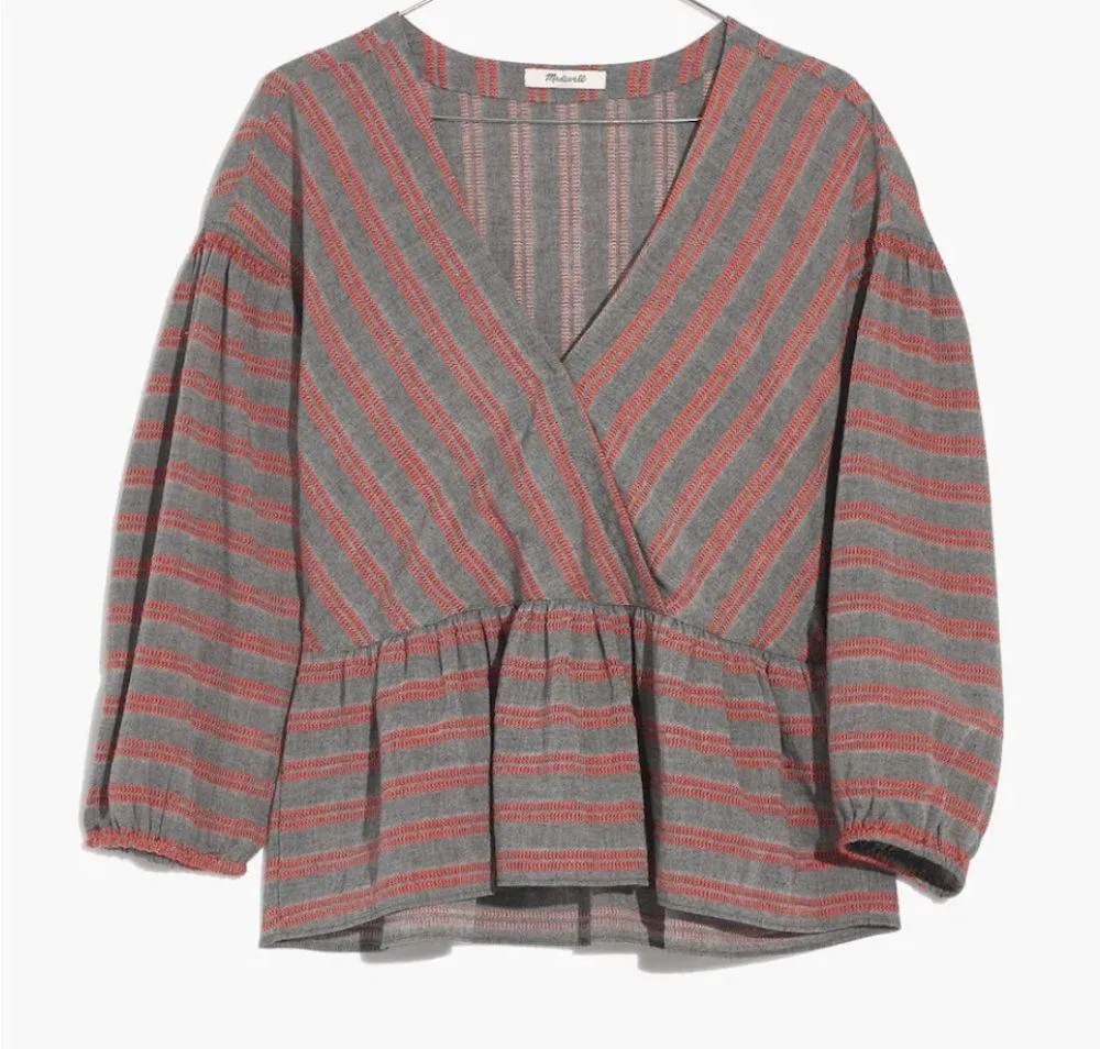 Madewell Striped Bubble-Sleeve Peplum Top large - Image 4