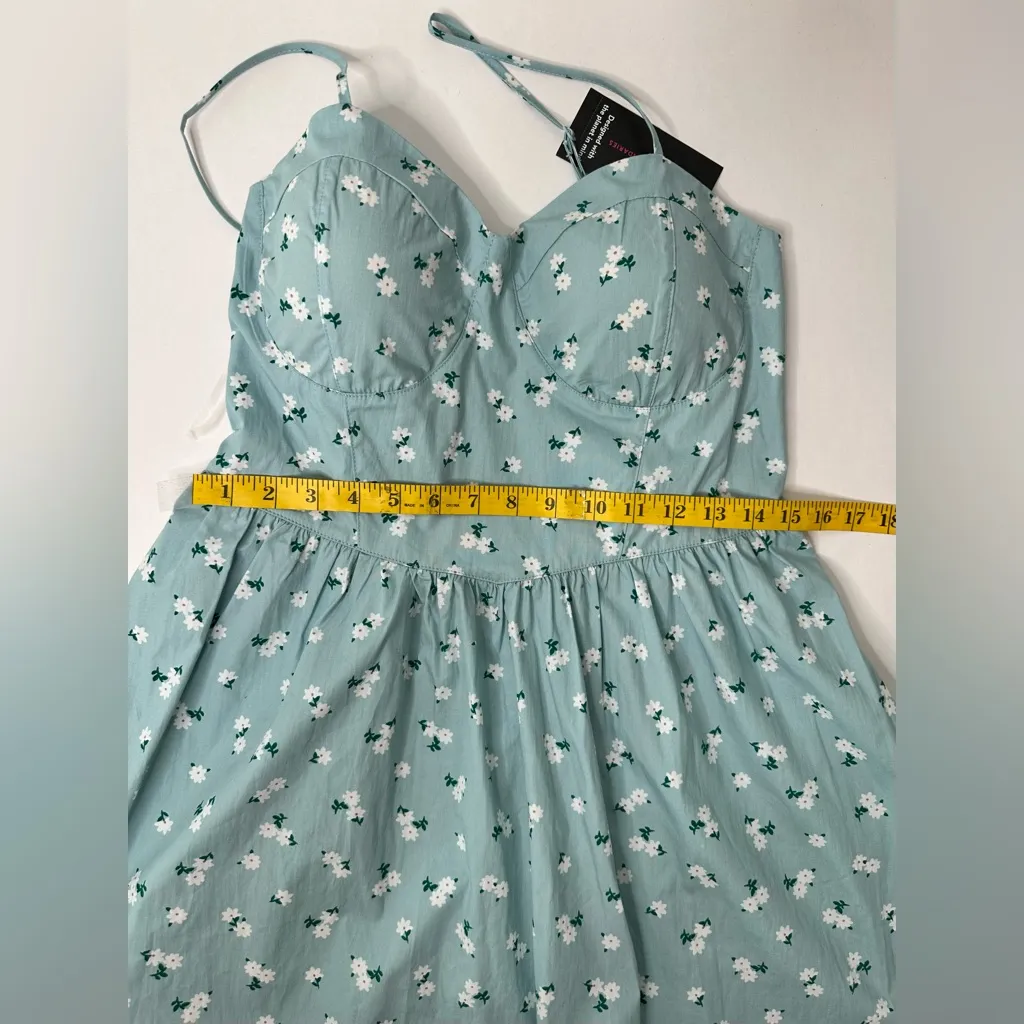 NO BOUNDARIES Teal Floral Bustier Poplin Dress in Juniors Size L 11-13 Women New - Image 4