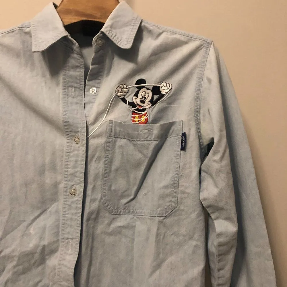 VINTAGE MICKEY MOUSE LIGHT WASH BUTTON DOWN Blue - Image 2