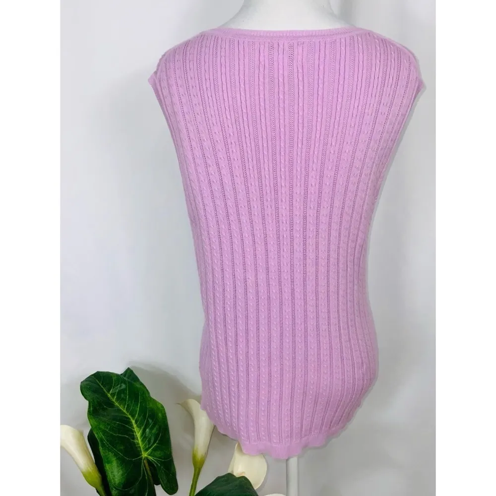 Lavendar/Lilac Sleeveless Cable Knit Round Neck Pullover Sweater L - Image 3