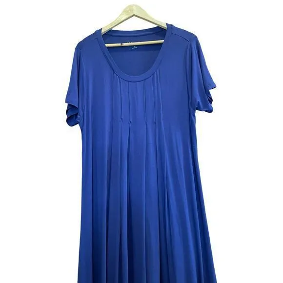 Soft Surroundings Royal Blue Jersey Short‎ Sleeve Pleated Scoop Neck Dress 1X - Image 4