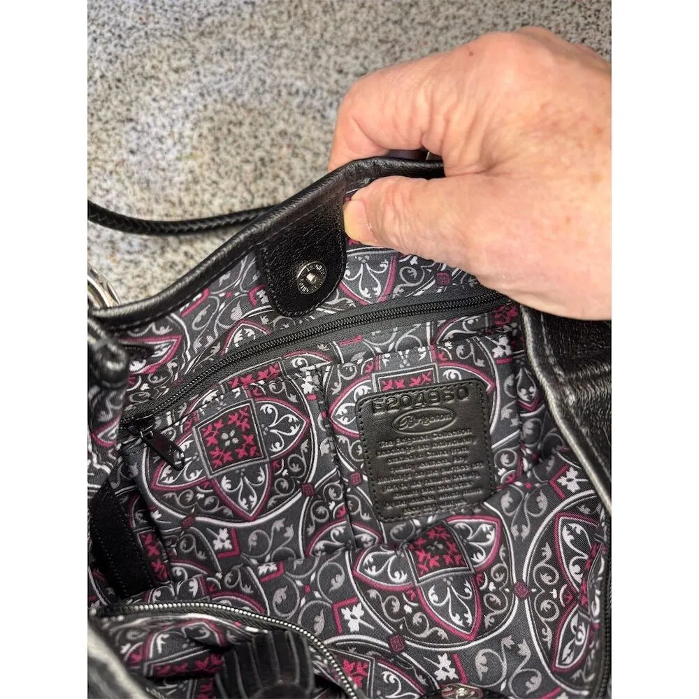 Brighton Valencia Black Leather Floral Embroidered Shoulder Bag Medium - Image 7