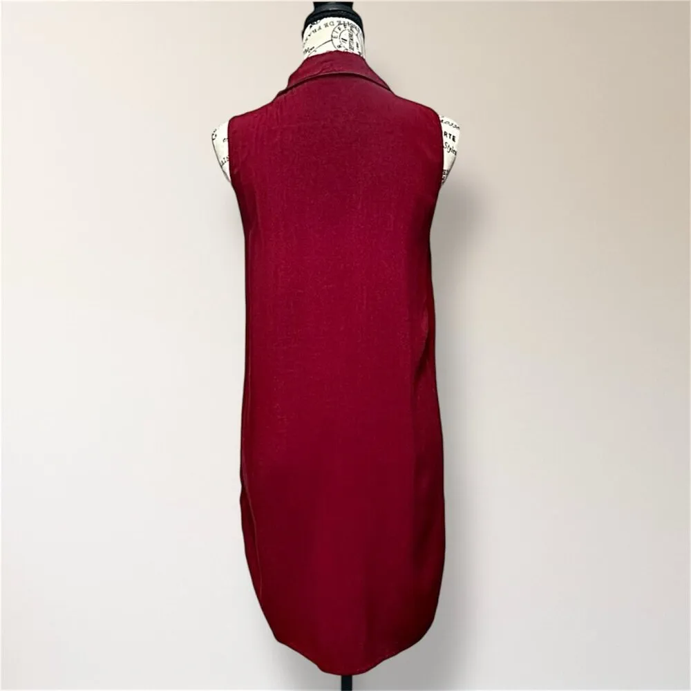 Active USA Red Collared Sleeveless Mini Shirt Dress High Low Hem Pocket Preppy S - Image 4