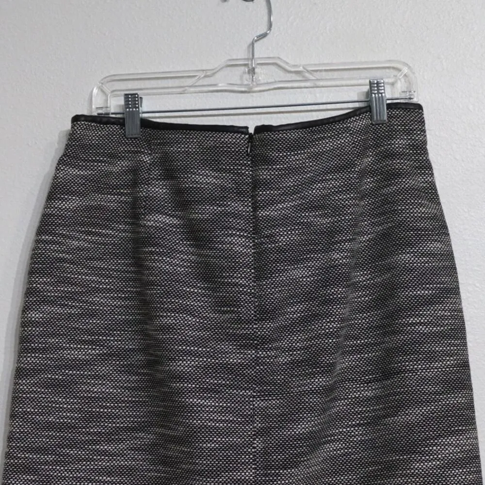 Calvin Klein Black Zip Back Lined Faux Leather Trim Mini Pencil Skirt Sz 12 - Image 6