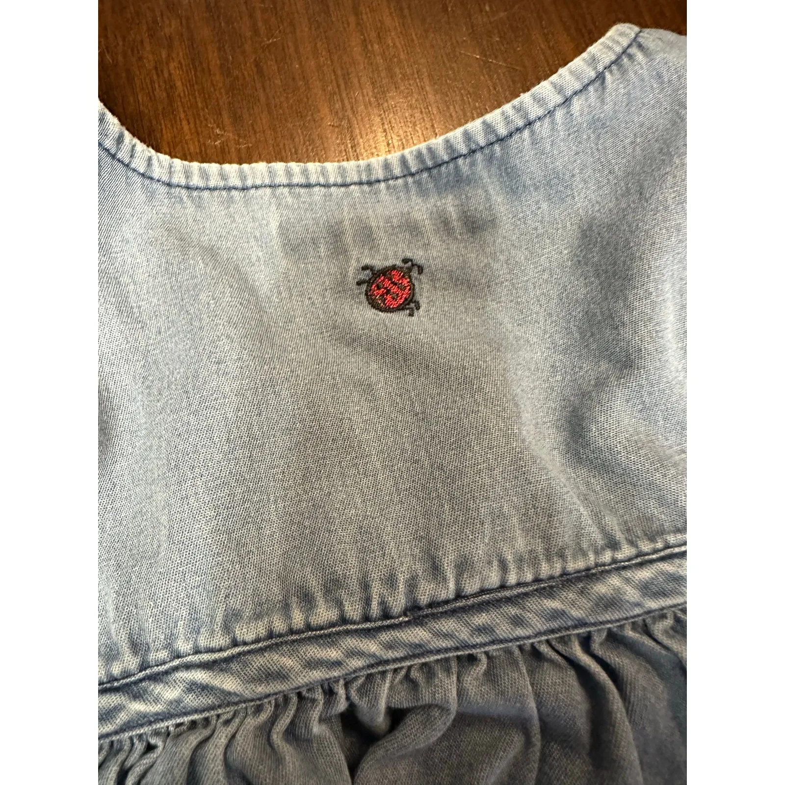 Go Softly Patio Denim Floral Embroidered Dress Women L Grandma Grunge Comfy Flaw Blue Size L - Image 6