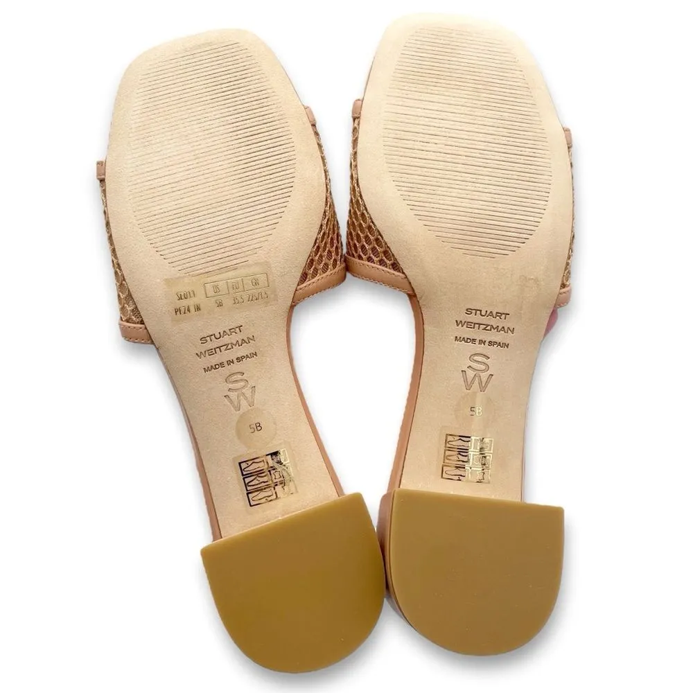 Stuart Weitzman Cayman Mesh Leather Block-Heel Mules Sand Beige Size 5.5 Sandals - Image 15