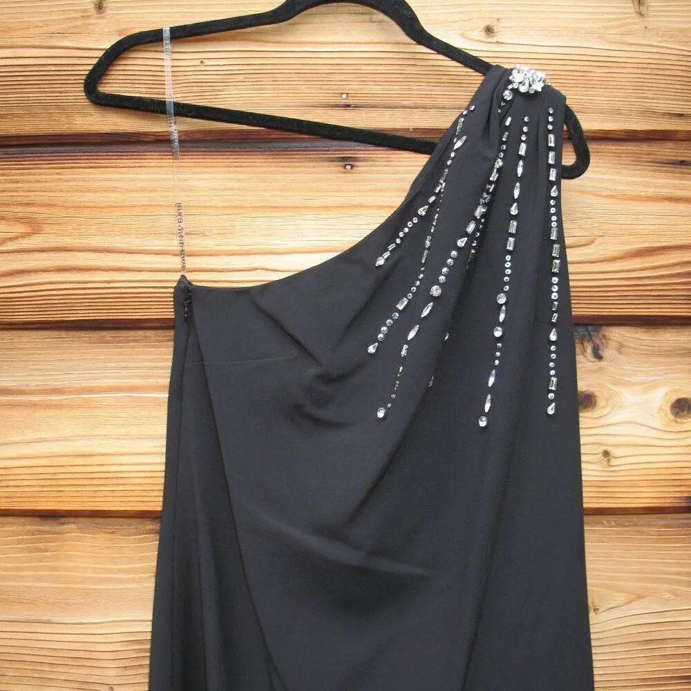 Sachin & Babi  Leslie Asymmetric Embellished Stretch Crepe Gown Black 4 - Image 9