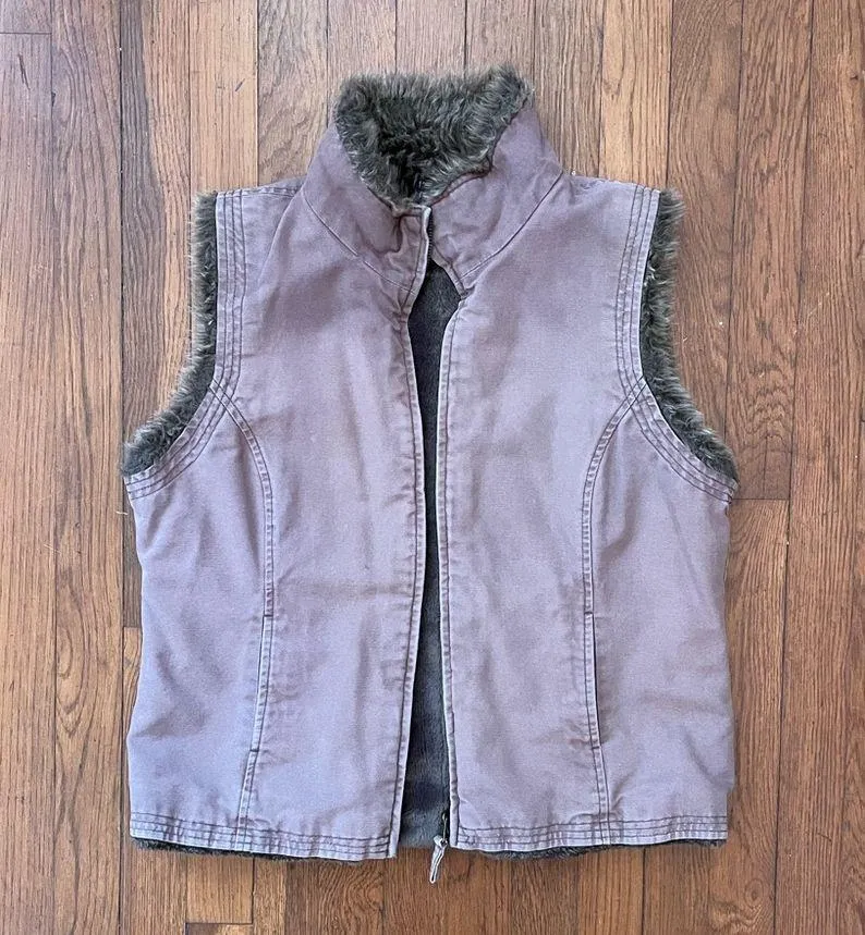 Tribal Reversible Faux Fur & Denim Vest in Chocolate Brown - Image 14