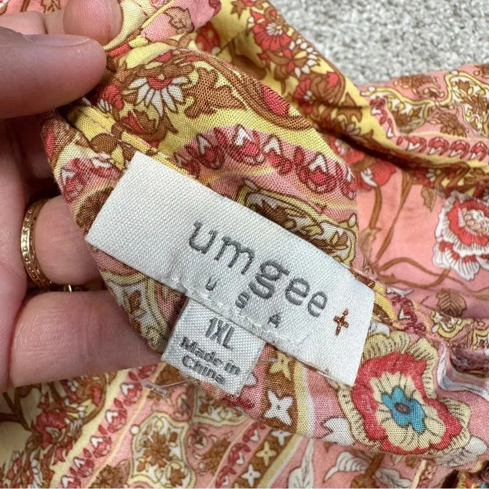 Umgee Floral Border Print Layered Mini Dress Boho Gypsy Rose Pink Plus Size 1X - Image 12