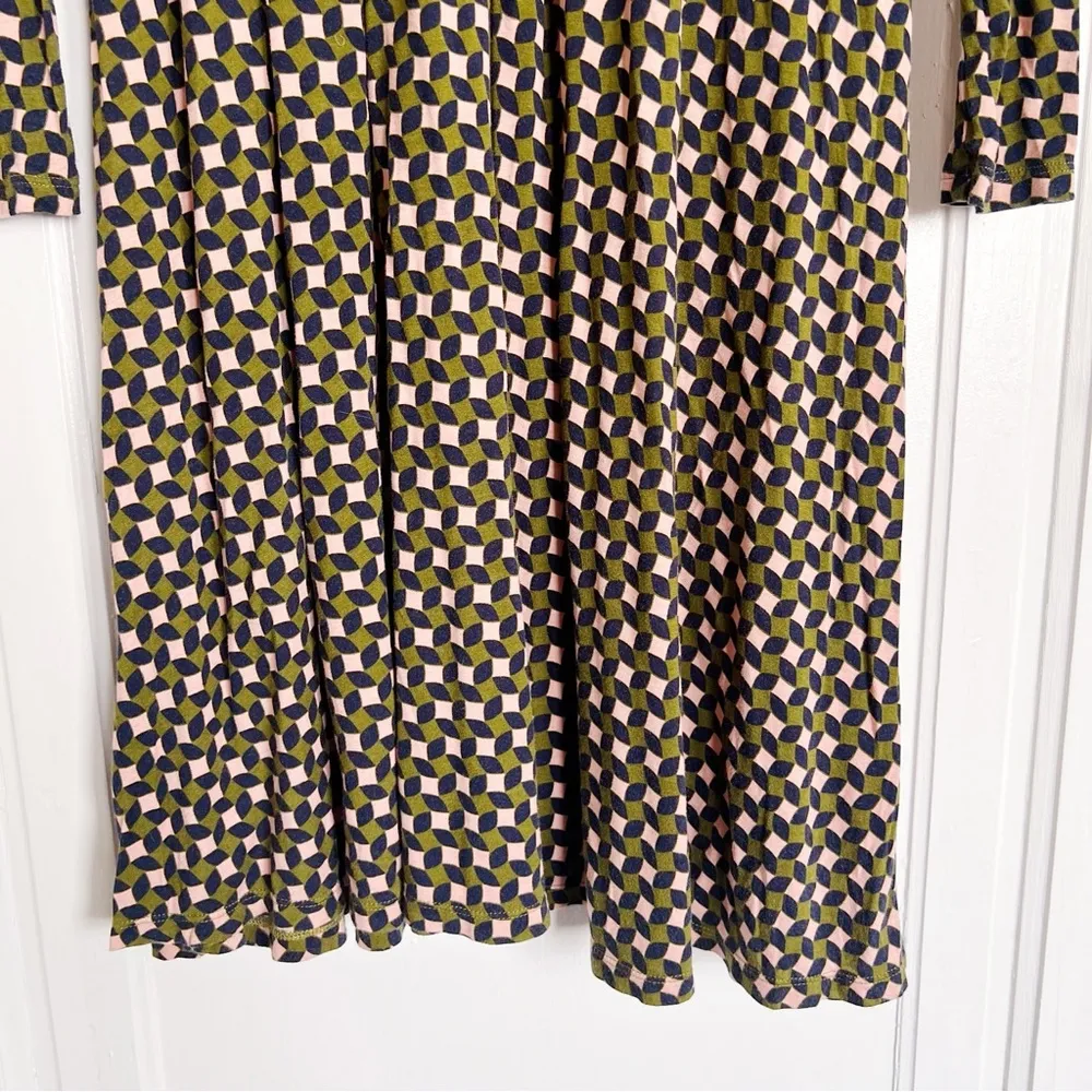 Boden • Thea Short Jersey Dress fit & flare knit Olive Green Abstract Diamond Size 2 - Image 7