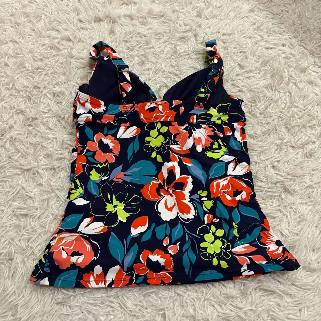 Anne Cole Floral Tankini Swimsuit Top multicolor navy blue size small - Image 2