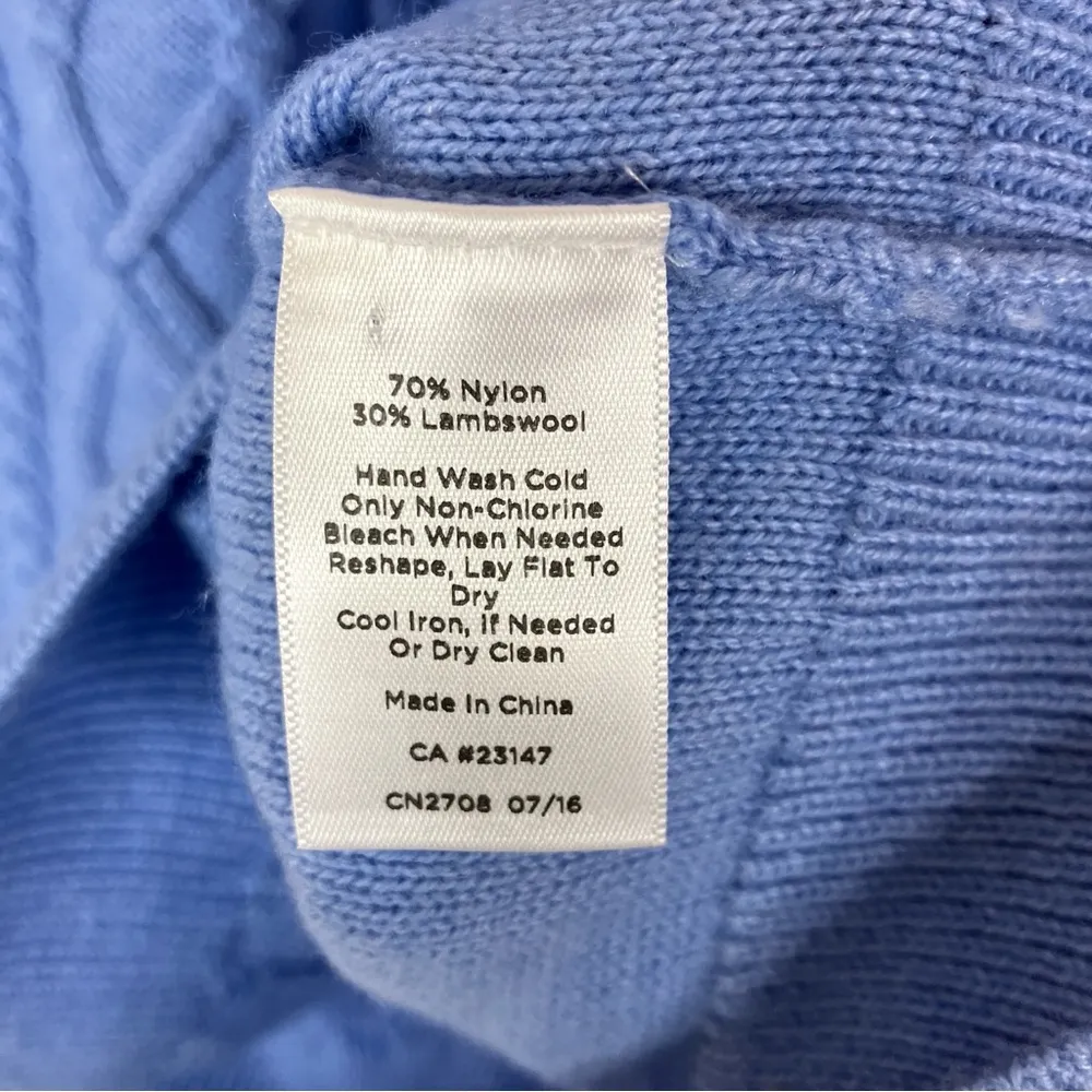 Talbots | Lavender Blue Cable Knit Lambswool Blend Sweater Button Shoulder L - Image 4