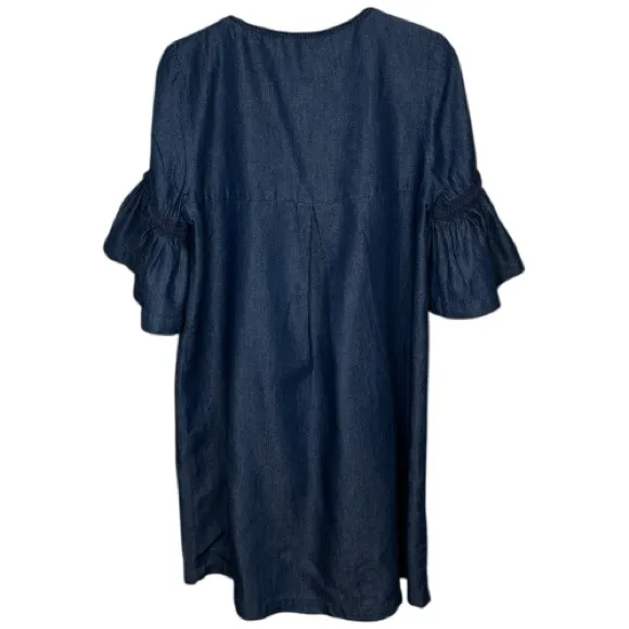 Max Edition Denim Shift Dress Ruffle Bell Sleeves Blue Medium - Image 2