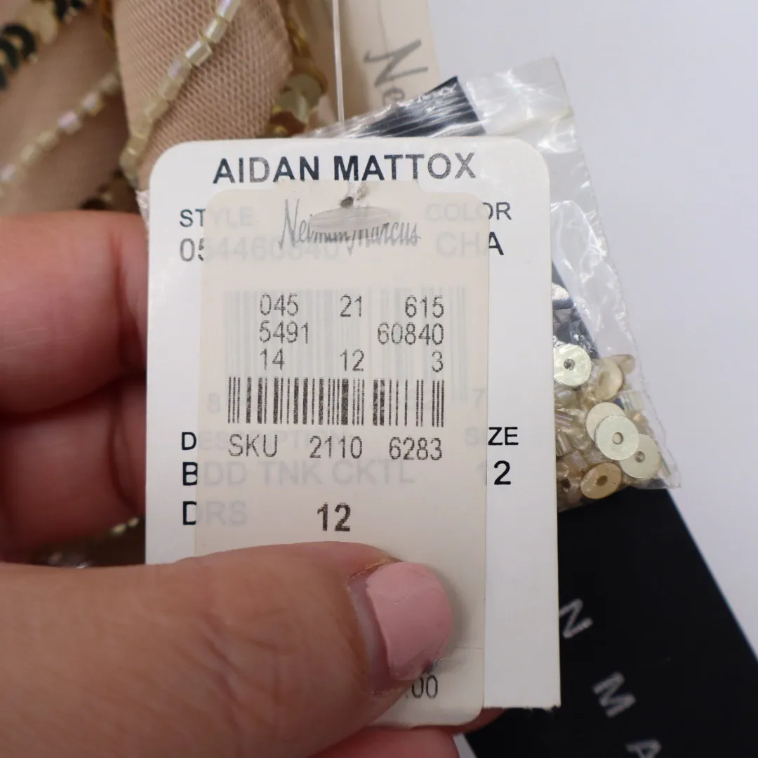 Aidan Mattox Beaded Sequin V Neck Cocktail Dress Champagne Gold Size 12 - Image 7