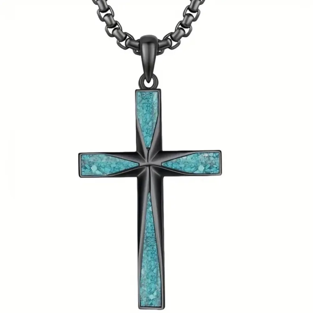 Black Fancy Cross Necklace NWT Blue - Image 3
