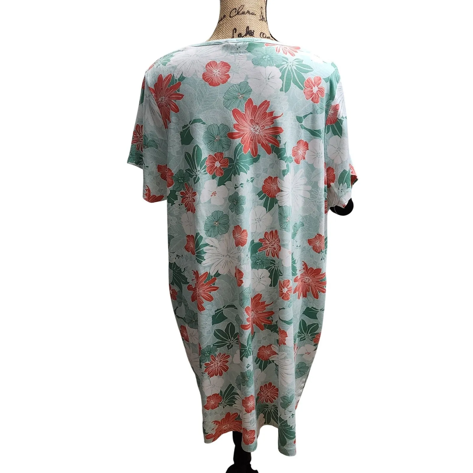 Lands' End Floral‎ Print Knit T-Shirt Dress Casual Comfy Womens Size XL - Image 3