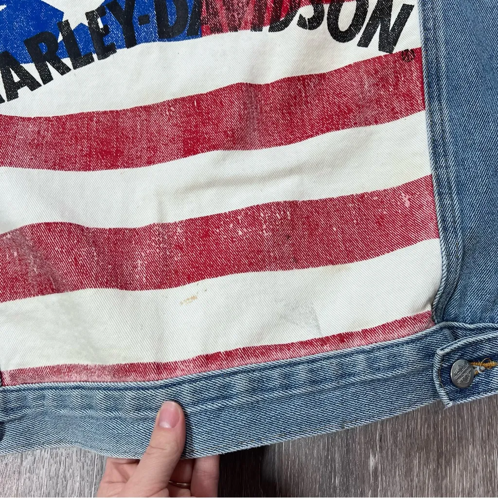 Vintage Harley Davidson biker blues denim vest American flag‎ back piece Blue Size M - Image 7