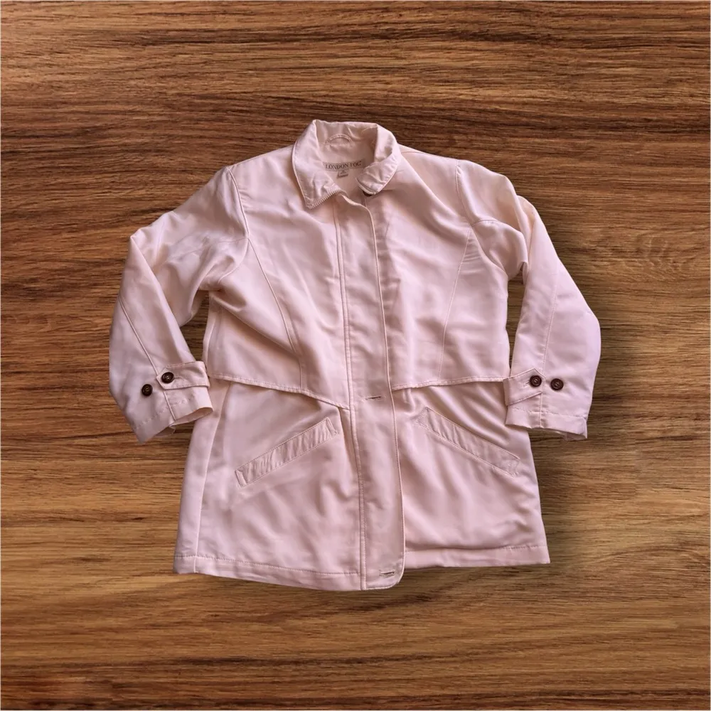 London Fog vintage jacket beige light zipper bottom tie long sleeve size M - Image 2