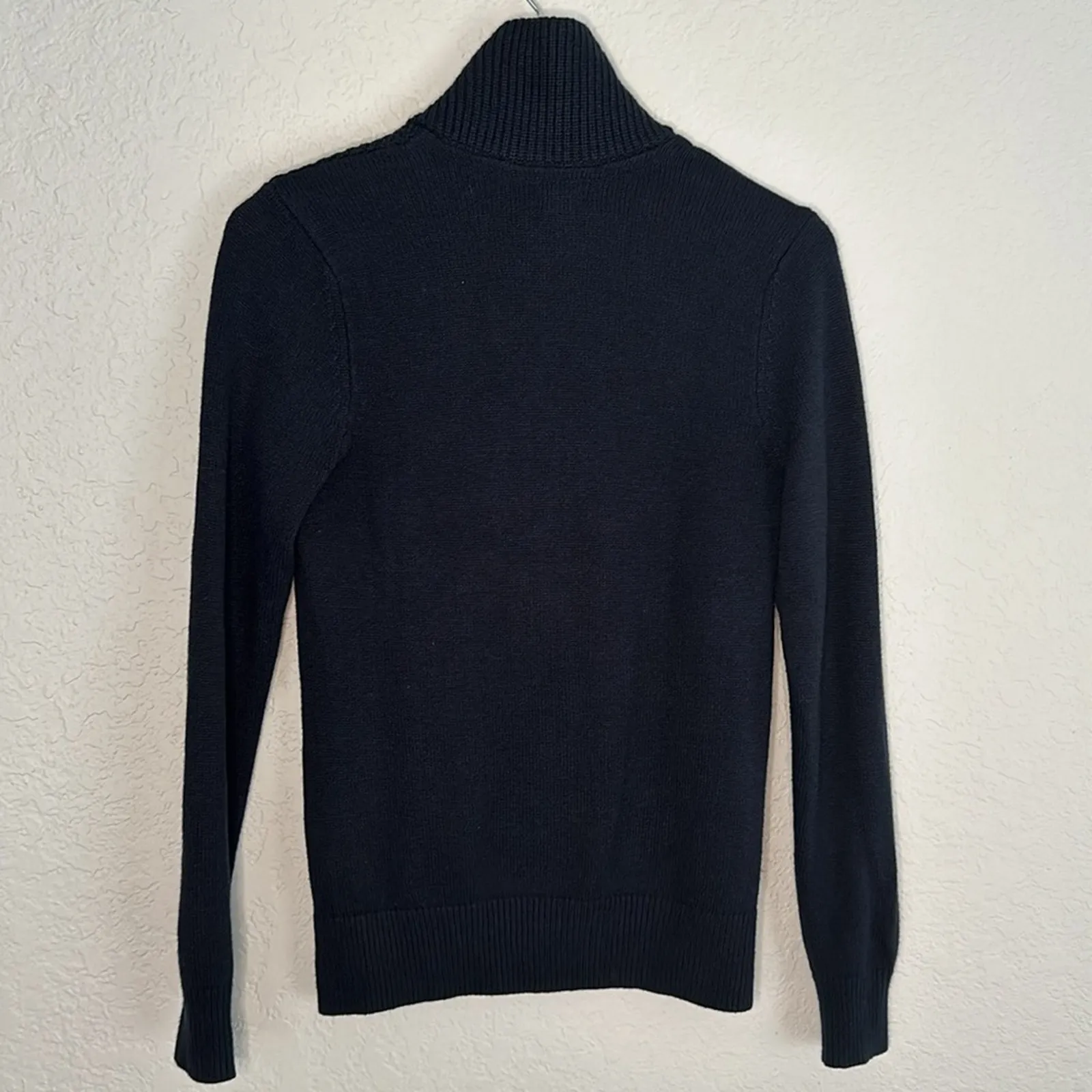 NEW H&M Navy Blue Fisherman Sweater Shawl Collar Long Sleeve Preppy Wool Winter - Image 6
