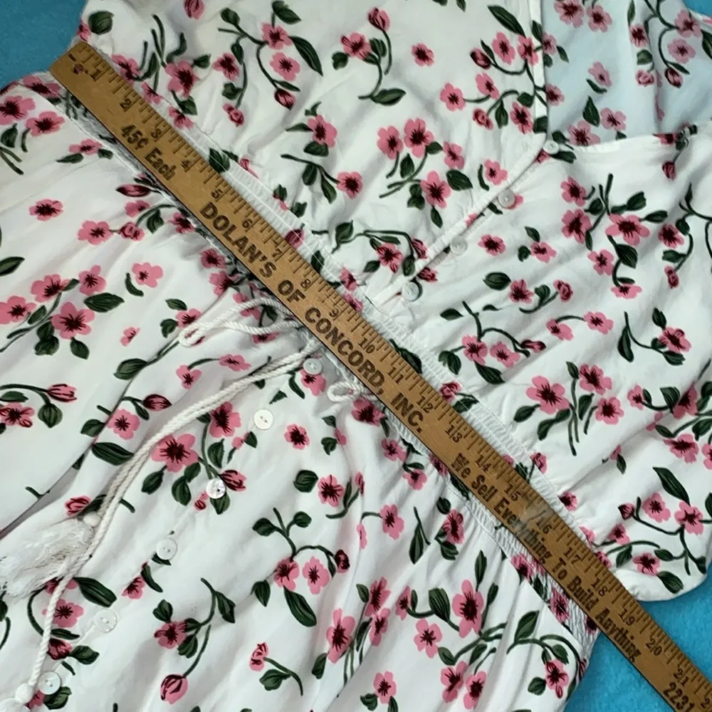 BEACH PARTY floral maxi dress smocked stretchy waist tassel strings size XXL White - Image 16
