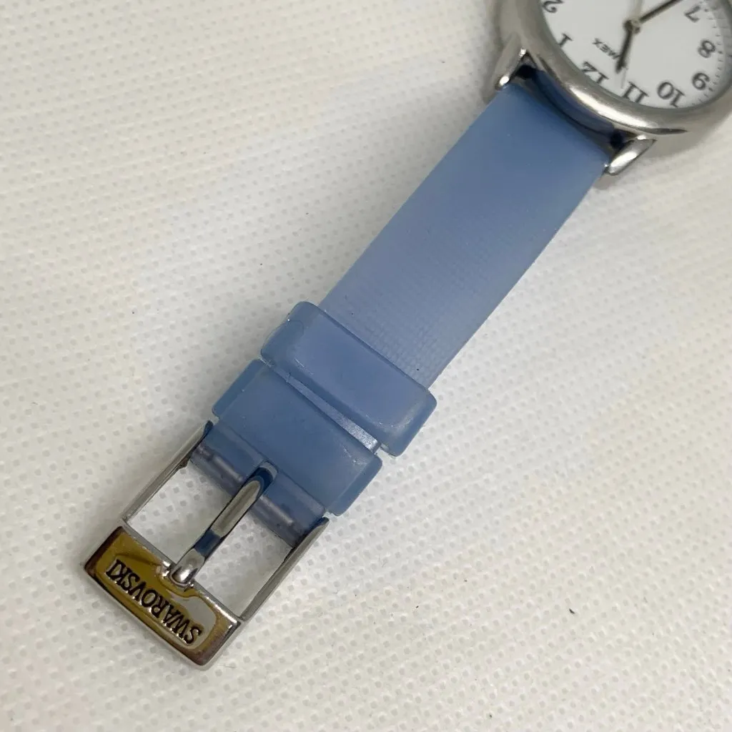 Timex indiglo women’s watch silver tone 30mm blue silicone band running - Image 5