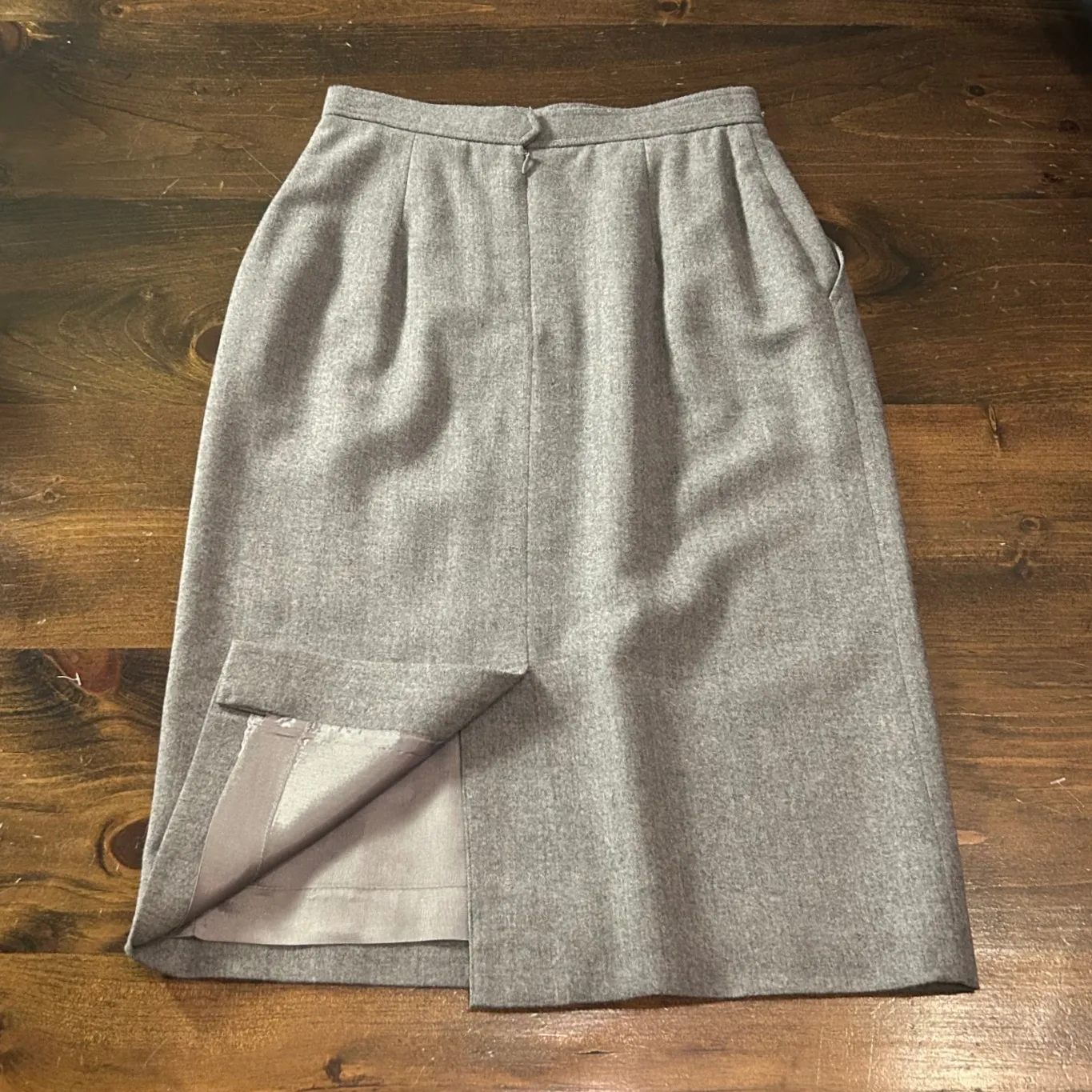 Vintage Women Wool Evan Picone Gray Knee Length Skirt Pockets Size 6 Made in USA - Image 5