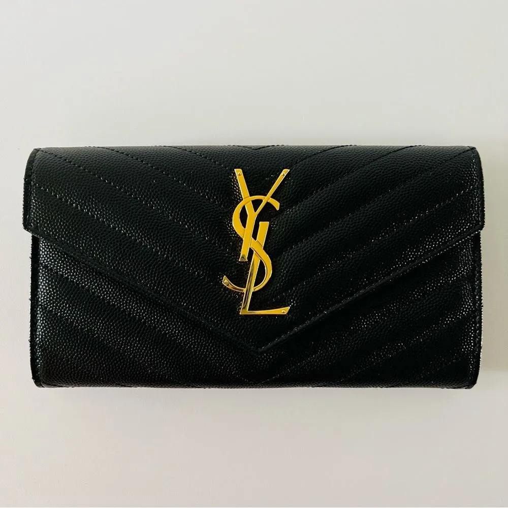 SAINT LAURENT Black Monogramme Logo Leather Flap Wallet - Image 2