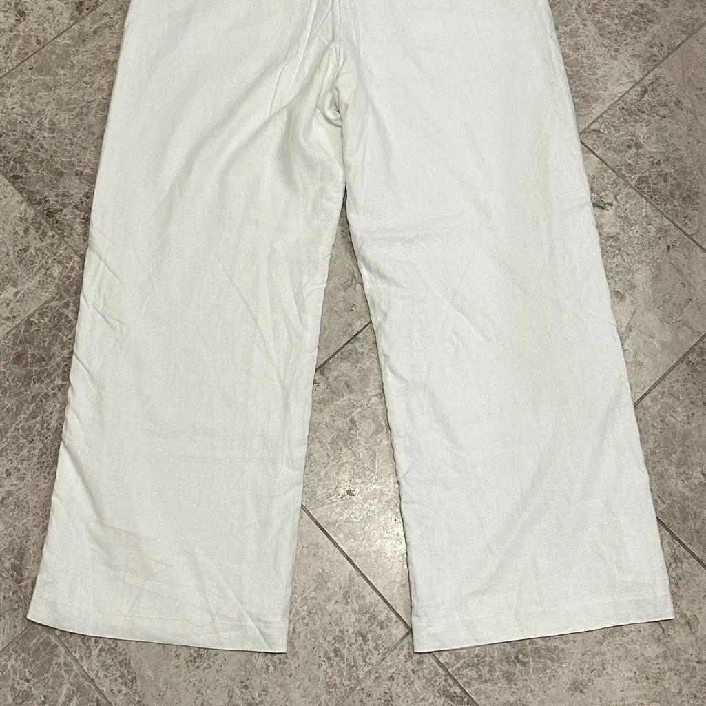Hollister Linen Blend Pants Pull On Baggy Wide Leg White NEW Size XL Long - Image 11
