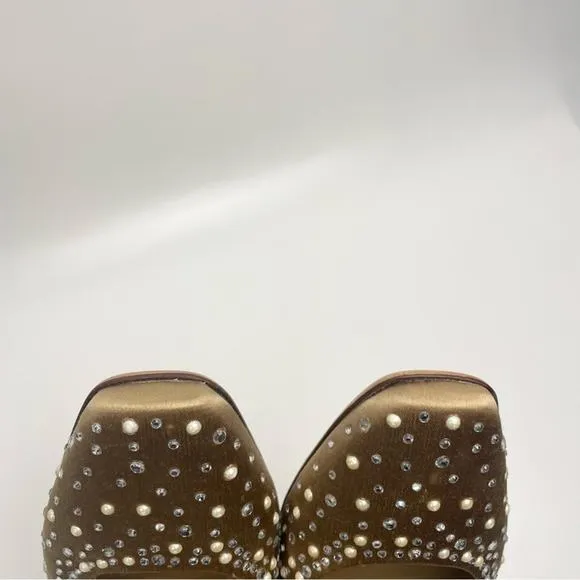 Valentino Flats Size 8 Satin Neutral Pearl Crystal Rhinestone Glam‎ Baddie Tan - Image 5