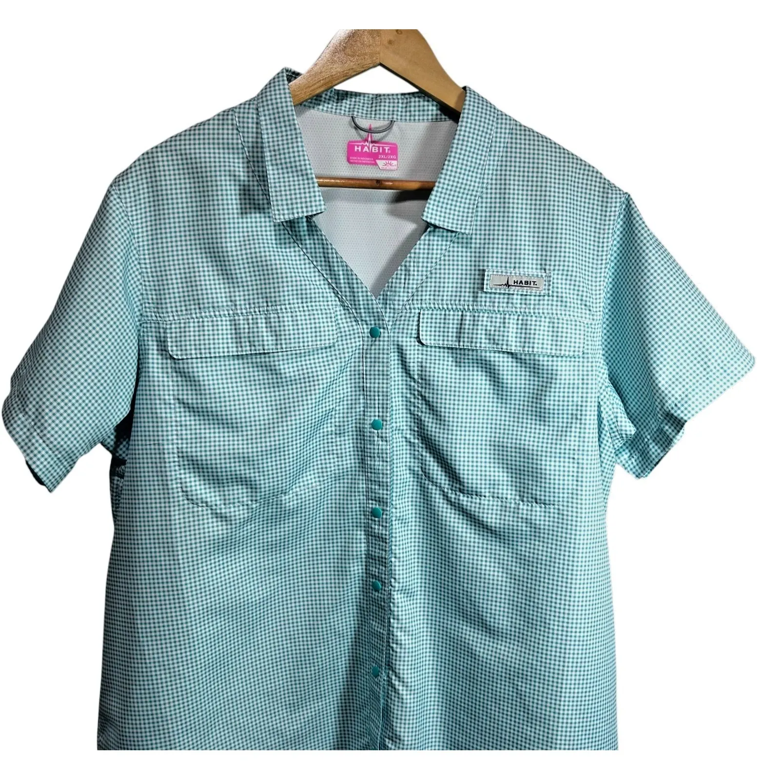 Habit Womens Check Fishing Top 2XL Turquoise Outdoor Hiking Lightweight ‎ Vented - Image 5