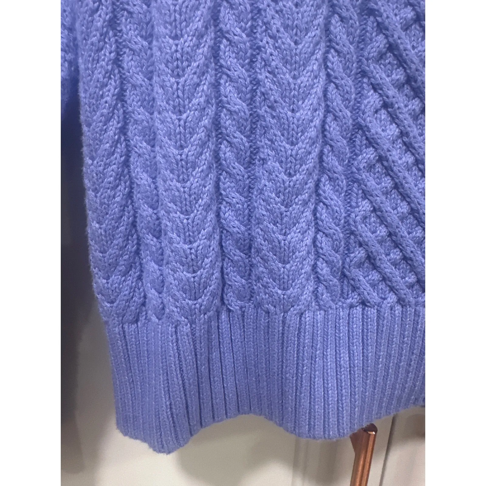 J Crew Lavender Cable Knit Puff Sleeve Sweater Women Size M cottage new cotton Purple Size M - Image 3