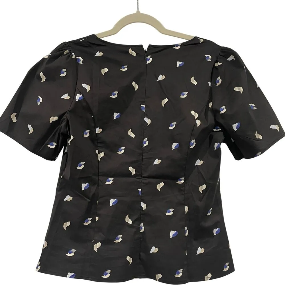 NWT White House Black Market Scoop Neck Short Sleeve Black Dressy Poplin Top - Image 4