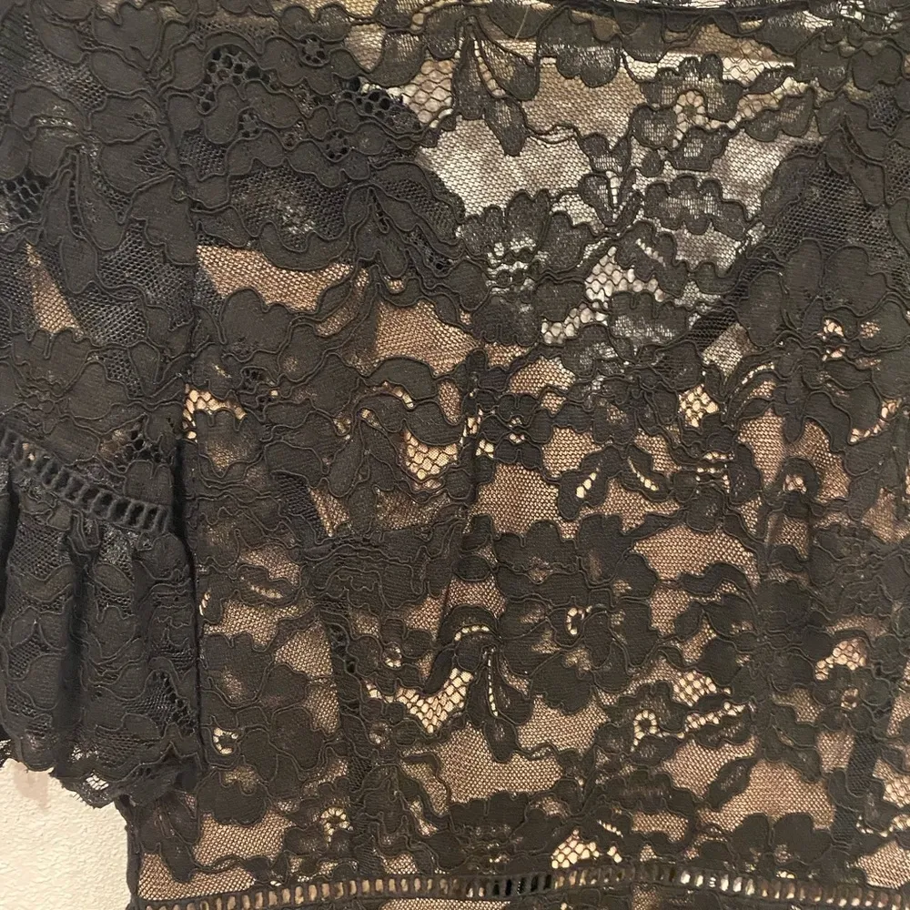 NWT REBECCA TAYLOR open back short sleeve black lace dress Size 4 - Image 3