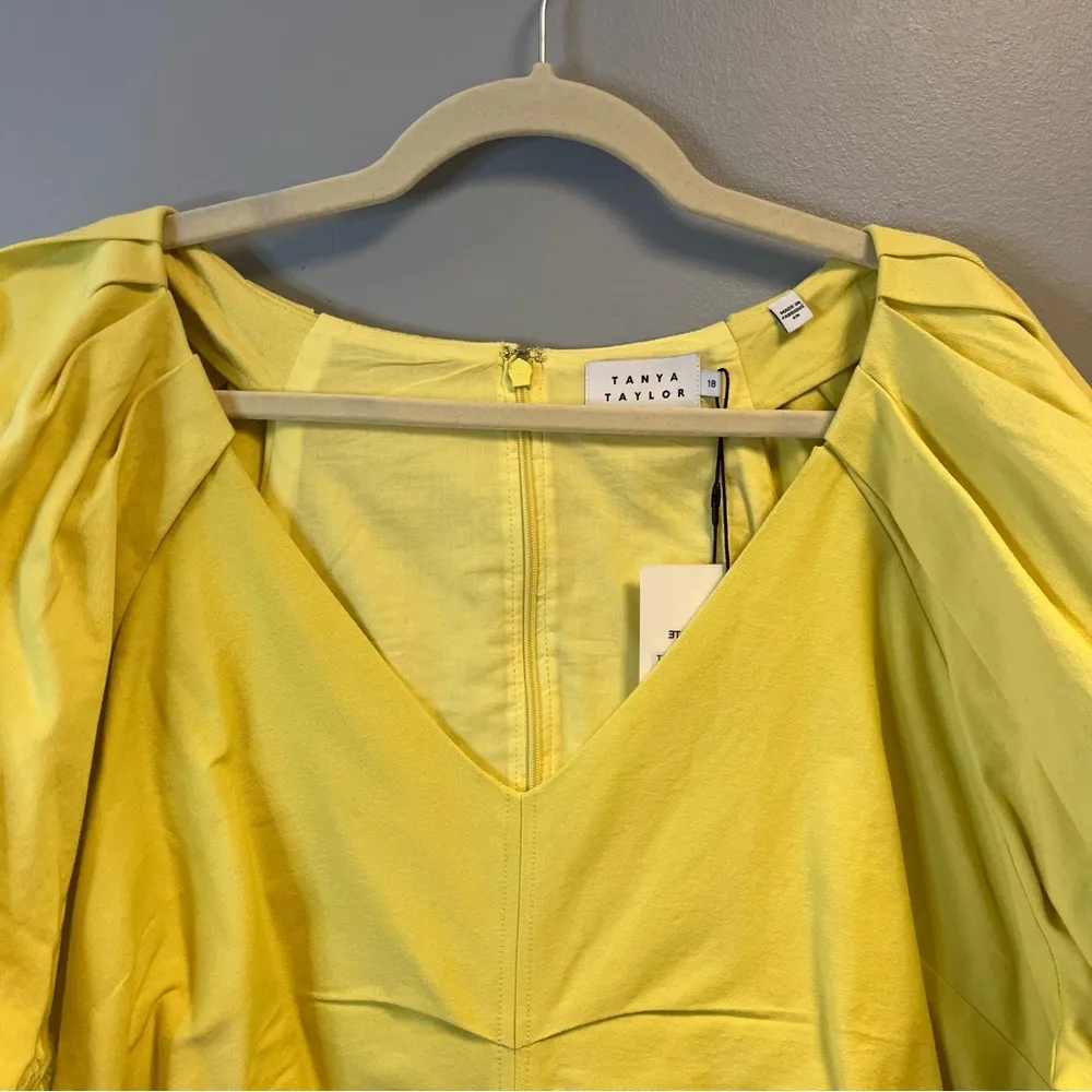 Tanya Taylor Lacey Dress in Daffodil Yellow Sz 18 NWT w/ V Neck & Puff Sleeves - Image 10